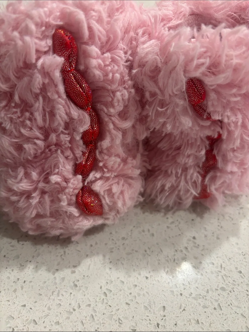 Plush Pink Fuzzy Monster Slipper Boots with Red Claws